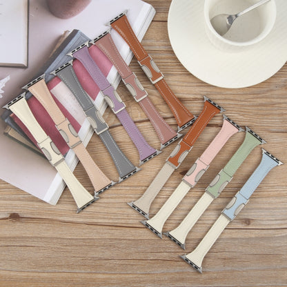 For Apple Watch 46mm / 49mm / 45mm / 44mm Slim Magnetic Buckle Genuine Leather Watch Band(Light Pink) by bashfashion