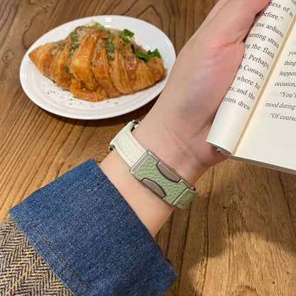 For Apple Watch 46mm / 49mm / 45mm / 44mm Slim Magnetic Buckle Genuine Leather Watch Band(Beige) by bashfashion