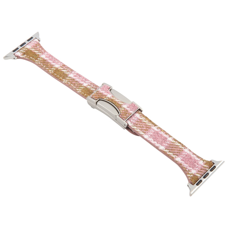 For Apple Watch 46mm / 49mm / 45mm / 44mm Slim Magnetic Buckle Napped Fabric Leather Watch Band(Pink) by bashfashion