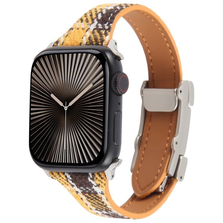 For Apple Watch 46mm / 49mm / 45mm / 44mm Slim Magnetic Buckle Napped Fabric Leather Watch Band(Yellow) by bashfashion