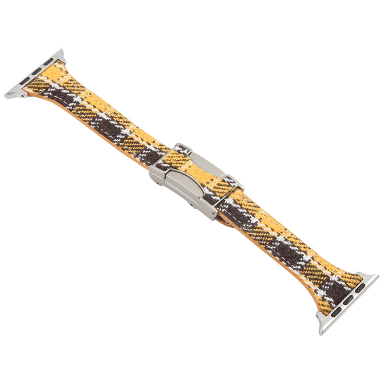 For Apple Watch 42mm / 41mm / 40mm / 38mm Slim Magnetic Buckle Napped Fabric Leather Watch Band(Yellow) by bashfashion