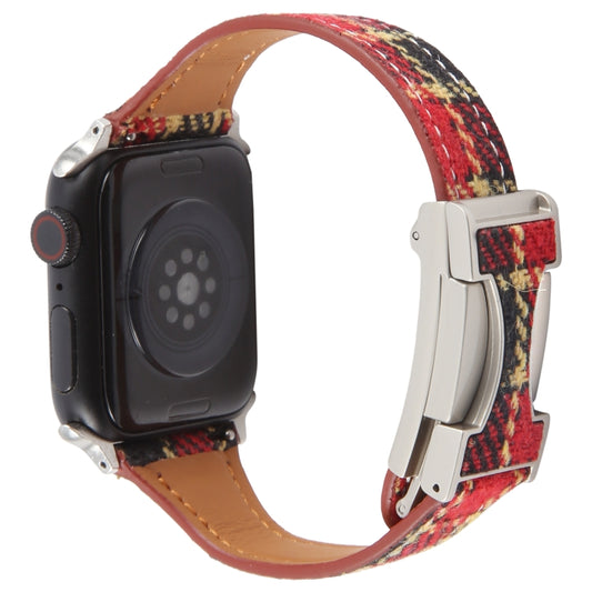 For Apple Watch 42mm / 41mm / 40mm / 38mm Slim Magnetic Buckle Napped Fabric Leather Watch Band(Red) by bashfashion