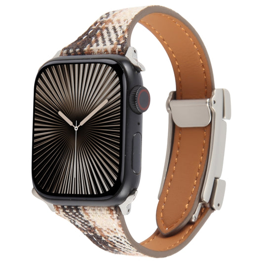 For Apple Watch 42mm / 41mm / 40mm / 38mm Slim Magnetic Buckle Napped Fabric Leather Watch Band(Brown) by bashfashion