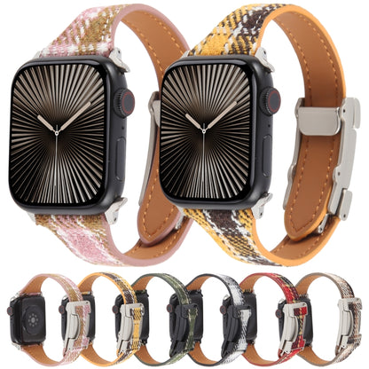 For Apple Watch 46mm / 49mm / 45mm / 44mm Slim Magnetic Buckle Napped Fabric Leather Watch Band(Pink) by bashfashion