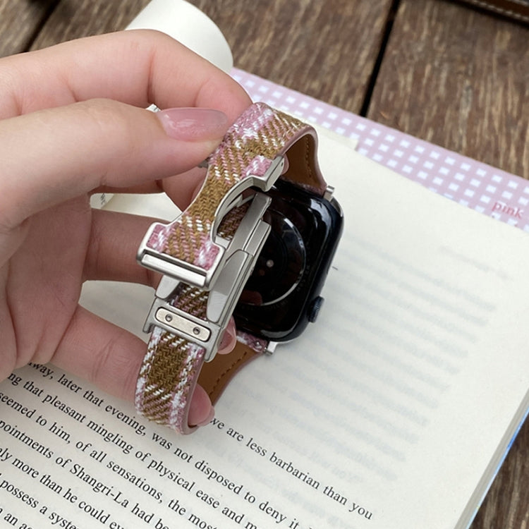 For Apple Watch 42mm / 41mm / 40mm / 38mm Slim Magnetic Buckle Napped Fabric Leather Watch Band(Red) by bashfashion