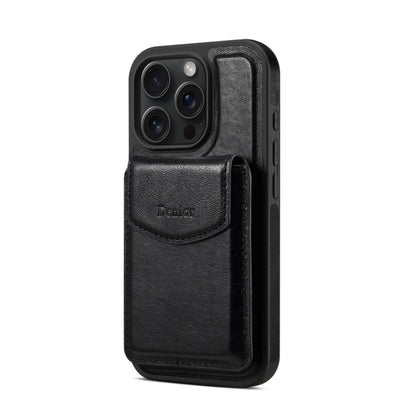 For iPhone 16 Pro Max Denior D22 Genuine Leather MagSafe Holder Detachable Card Slot Phone Case(Black) by Denior