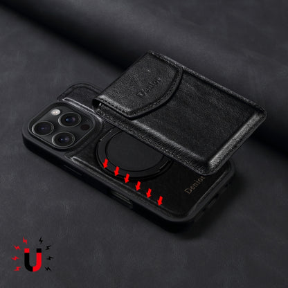 For iPhone 16 Pro Max Denior D22 Genuine Leather MagSafe Holder Detachable Card Slot Phone Case(Black) by Denior