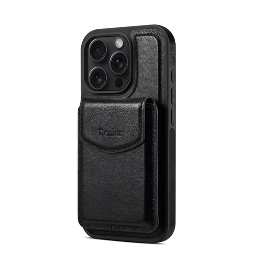 For iPhone 16 Pro Denior D22 Genuine Leather MagSafe Holder Detachable Card Slot Phone Case(Black) by Denior