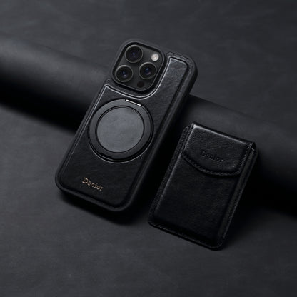 For iPhone 16 Pro Denior D22 Genuine Leather MagSafe Holder Detachable Card Slot Phone Case(Black) by Denior