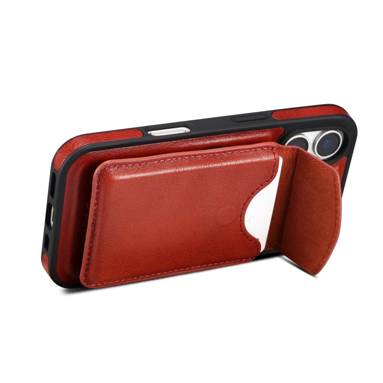 For iPhone 16 Plus Denior D22 Genuine Leather MagSafe Holder Detachable Card Slot Phone Case(Brown) by Denior
