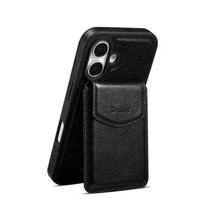 For iPhone 16 Denior D22 Genuine Leather MagSafe Holder Detachable Card Slot Phone Case(Black) by Denior