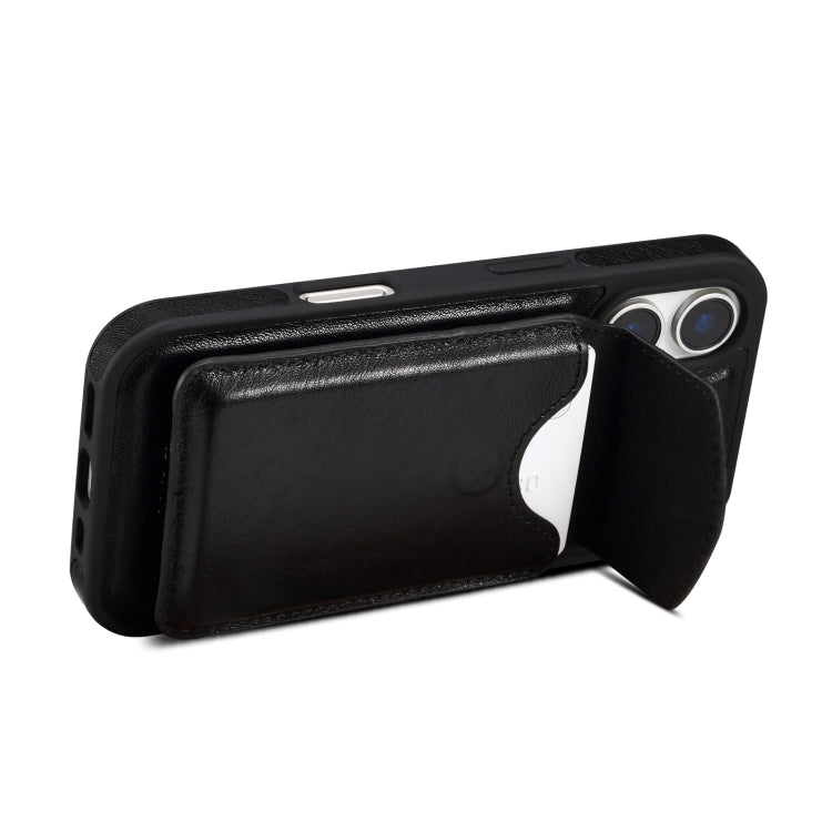 For iPhone 16 Denior D22 Genuine Leather MagSafe Holder Detachable Card Slot Phone Case(Black) by Denior