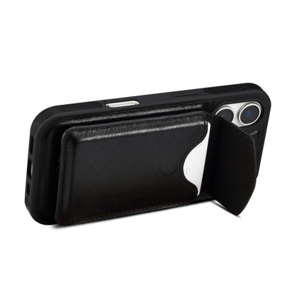 For iPhone 16 Denior D22 Genuine Leather MagSafe Holder Detachable Card Slot Phone Case(Black) by Denior