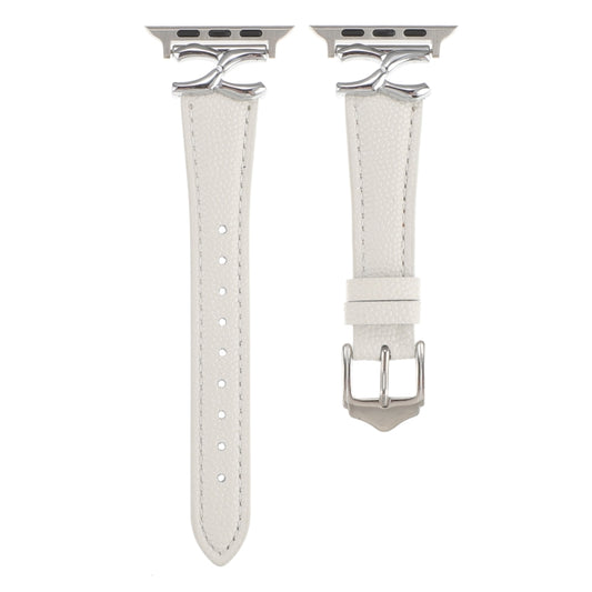 For Apple Watch 46mm / 49mm / 45mm / 44mm X-shaped Buckle Genuine Leather Watch Band(White)