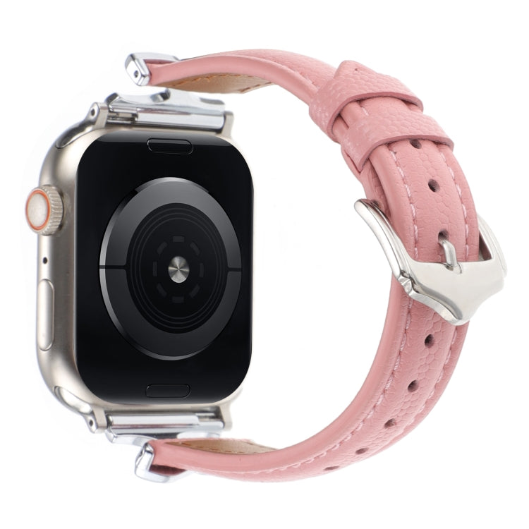 For Apple Watch 46mm / 49mm / 45mm / 44mm X-shaped Buckle Genuine Leather Watch Band(Pink) by bashfashion
