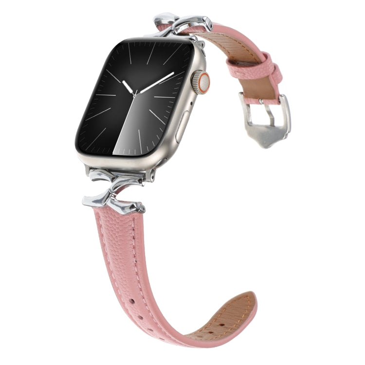 For Apple Watch 46mm / 49mm / 45mm / 44mm X-shaped Buckle Genuine Leather Watch Band(Pink) by bashfashion