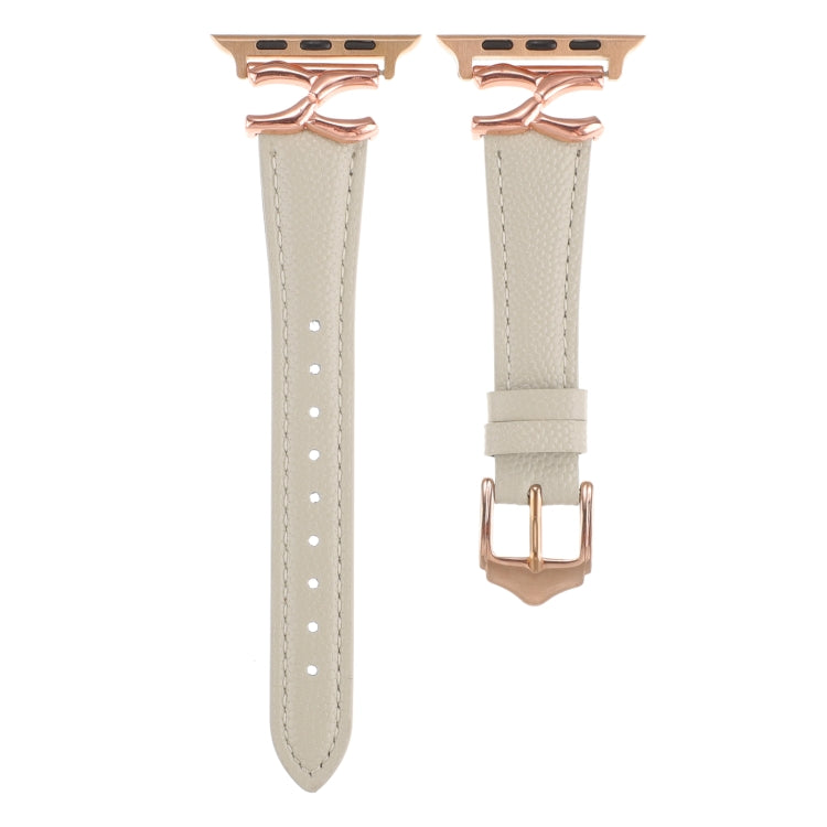 For Apple Watch 46mm / 49mm / 45mm / 44mm X-shaped Buckle Genuine Leather Watch Band(Beige) by bashfashion