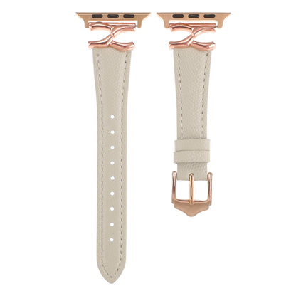 For Apple Watch 46mm / 49mm / 45mm / 44mm X-shaped Buckle Genuine Leather Watch Band(Beige) by bashfashion