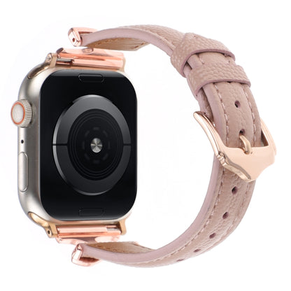 For Apple Watch 46mm / 49mm / 45mm / 44mm X-shaped Buckle Genuine Leather Watch Band(Dark Pink) by bashfashion