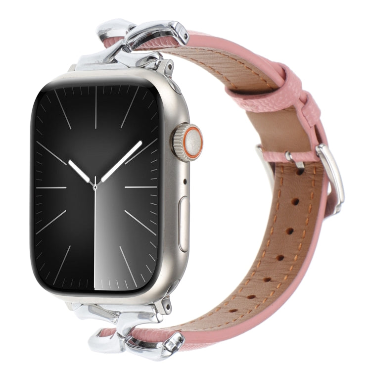 For Apple Watch 42mm / 41mm / 40mm / 38mm X-shaped Buckle Genuine Leather Watch Band(Pink) by bashfashion