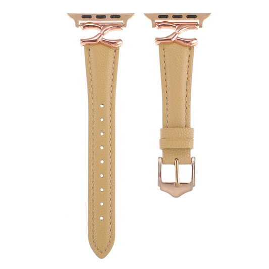 For Apple Watch 42mm / 41mm / 40mm / 38mm X-shaped Buckle Genuine Leather Watch Band(Khaki) by bashfashion
