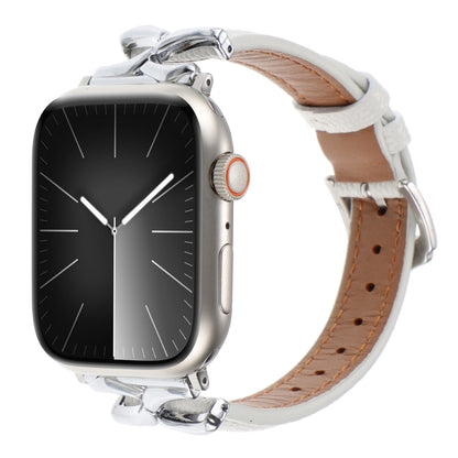 For Apple Watch 46mm / 49mm / 45mm / 44mm X-shaped Buckle Dot Texture Genuine Leather Watch Band(White) by bashfashion