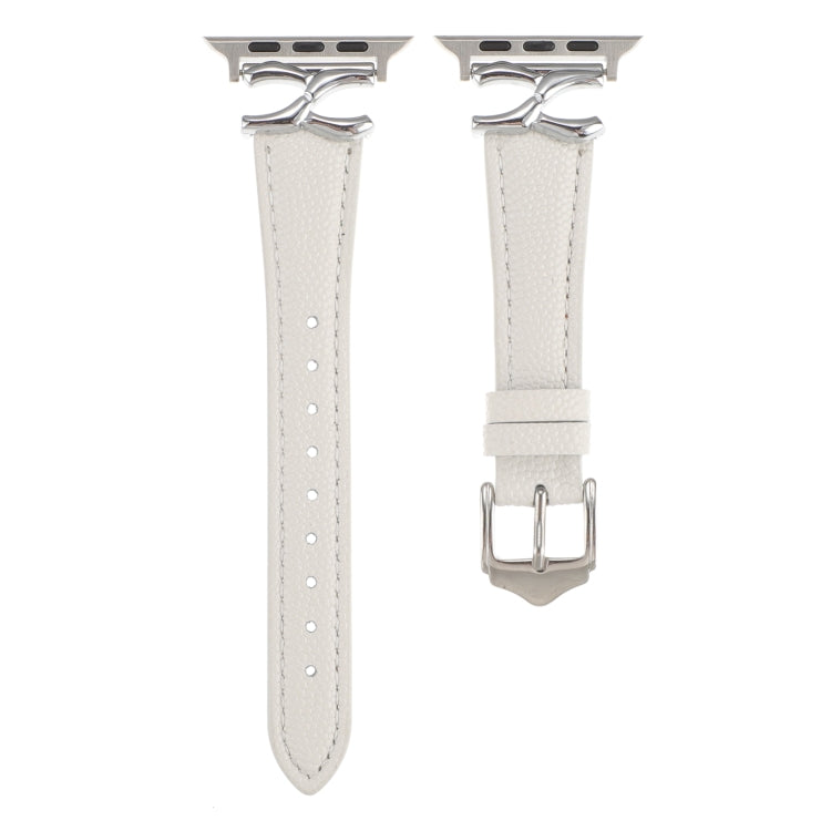 For Apple Watch 46mm / 49mm / 45mm / 44mm X-shaped Buckle Dot Texture Genuine Leather Watch Band(White) by bashfashion