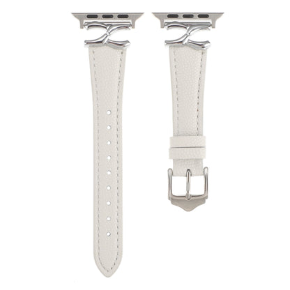 For Apple Watch 46mm / 49mm / 45mm / 44mm X-shaped Buckle Dot Texture Genuine Leather Watch Band(White) by bashfashion