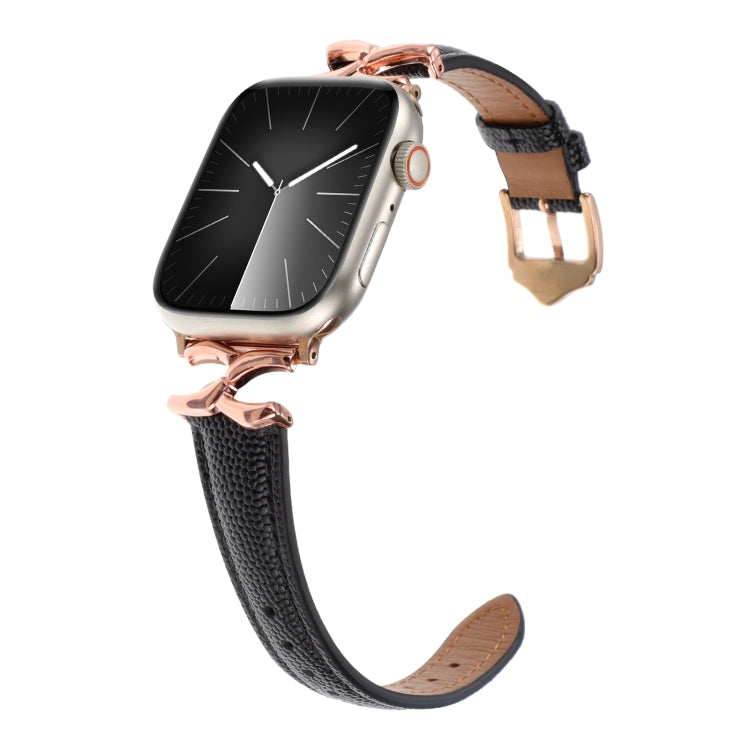 For Apple Watch 46mm / 49mm / 45mm / 44mm X-shaped Buckle Dot Texture Genuine Leather Watch Band(Black) by bashfashion