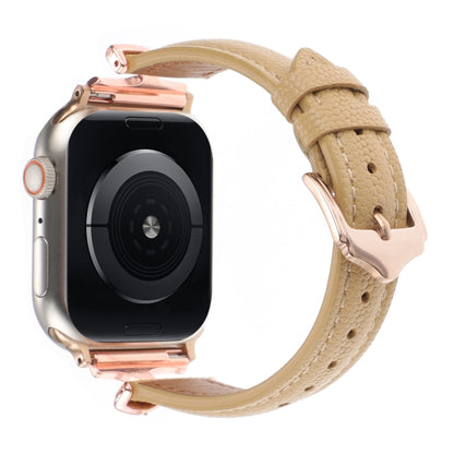 For Apple Watch 46mm / 49mm / 45mm / 44mm X-shaped Buckle Dot Texture Genuine Leather Watch Band(Khaki) by bashfashion