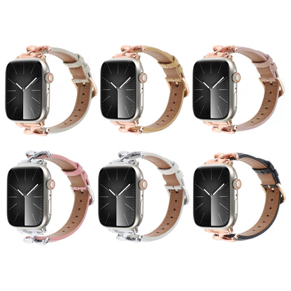 For Apple Watch 46mm / 49mm / 45mm / 44mm X-shaped Buckle Dot Texture Genuine Leather Watch Band(White) by bashfashion