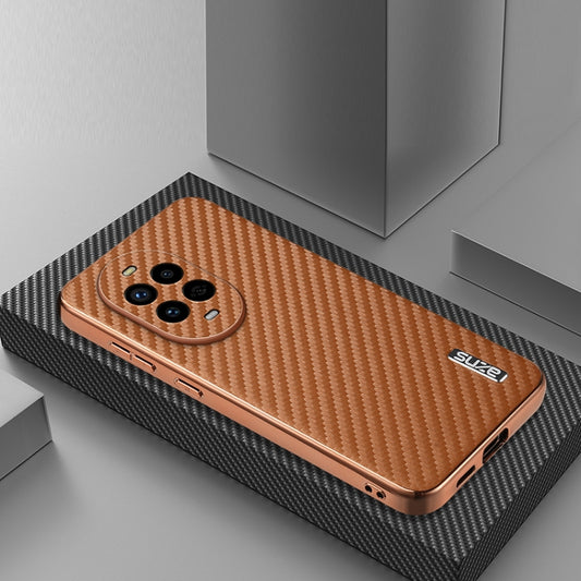For Huawei nova 13 Pro AZNS Electroplated Edge Carbon Fiber Texture Phone Case(Brown) by AZNS