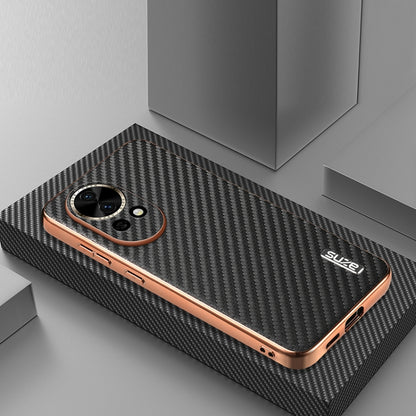 For Huawei nova 13 / nova 12 AZNS Electroplated Edge Carbon Fiber Texture Phone Case(Black) by AZNS