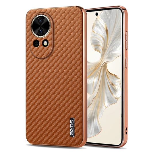 For Huawei nova 13 / nova 12 AZNS Electroplated Edge Carbon Fiber Texture Phone Case(Brown) by AZNS