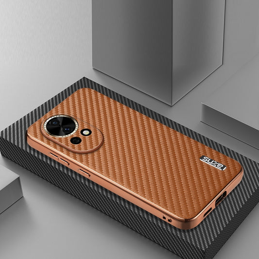 For Huawei nova 13 / nova 12 AZNS Electroplated Edge Carbon Fiber Texture Phone Case(Brown) by AZNS