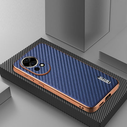 For Huawei nova 13 / nova 12 AZNS Electroplated Edge Carbon Fiber Texture Phone Case(Blue) by AZNS