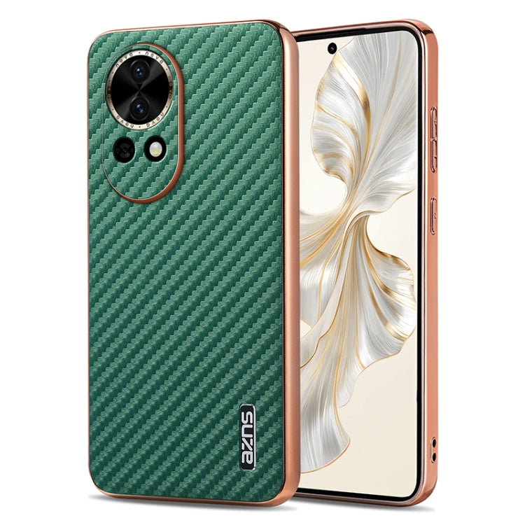 For Huawei nova 13 / nova 12 AZNS Electroplated Edge Carbon Fiber Texture Phone Case(Green) by AZNS