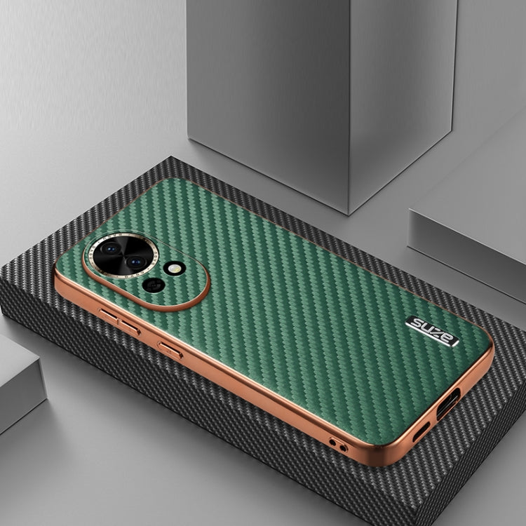 For Huawei nova 13 / nova 12 AZNS Electroplated Edge Carbon Fiber Texture Phone Case(Green) by AZNS