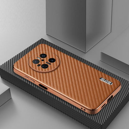 For Huawei Mate 70 AZNS Electroplated Edge Carbon Fiber Texture Phone Case(Brown) by AZNS