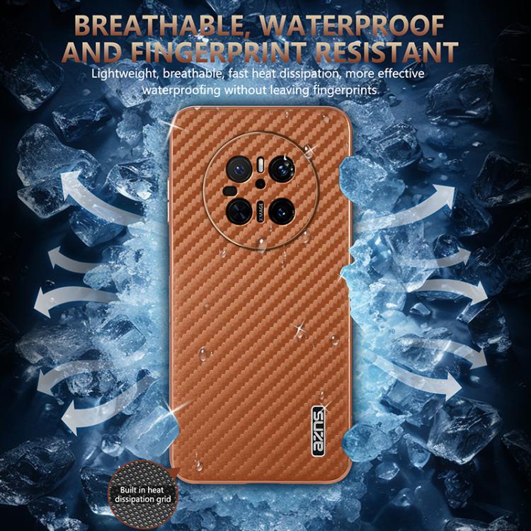 For Huawei Mate 70 AZNS Electroplated Edge Carbon Fiber Texture Phone Case(Brown) by AZNS