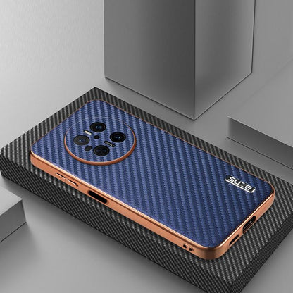 For Huawei Mate 70 AZNS Electroplated Edge Carbon Fiber Texture Phone Case(Blue) by AZNS