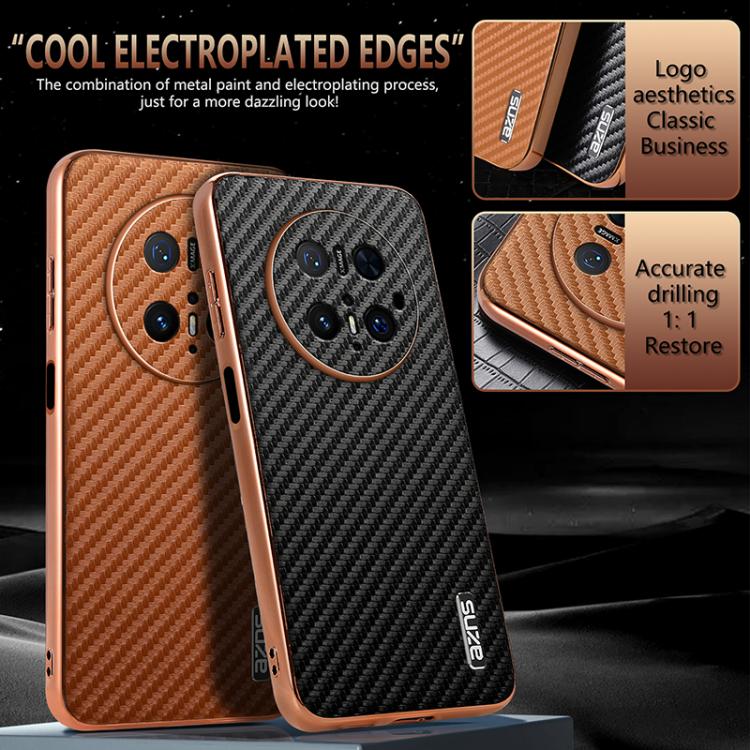 For Huawei Mate 70 Pro / 70 Pro+ AZNS Electroplated Edge Carbon Fiber Texture Phone Case(Black) by AZNS