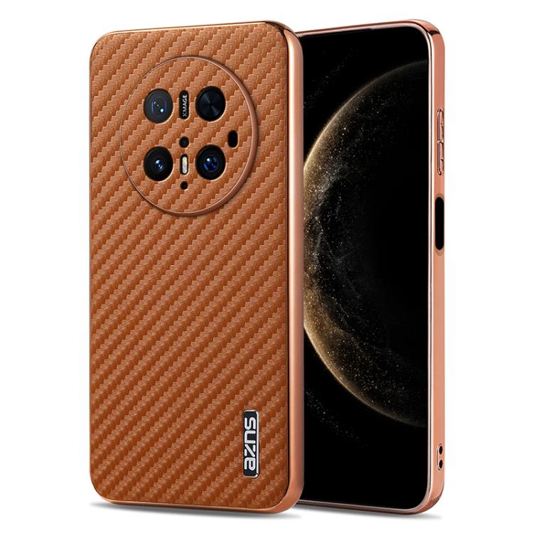 For Huawei Mate 70 Pro / 70 Pro+ AZNS Electroplated Edge Carbon Fiber Texture Phone Case(Brown) by AZNS