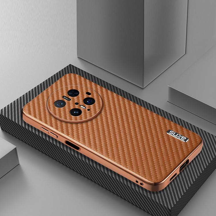 For Huawei Mate 70 Pro / 70 Pro+ AZNS Electroplated Edge Carbon Fiber Texture Phone Case(Brown) by AZNS