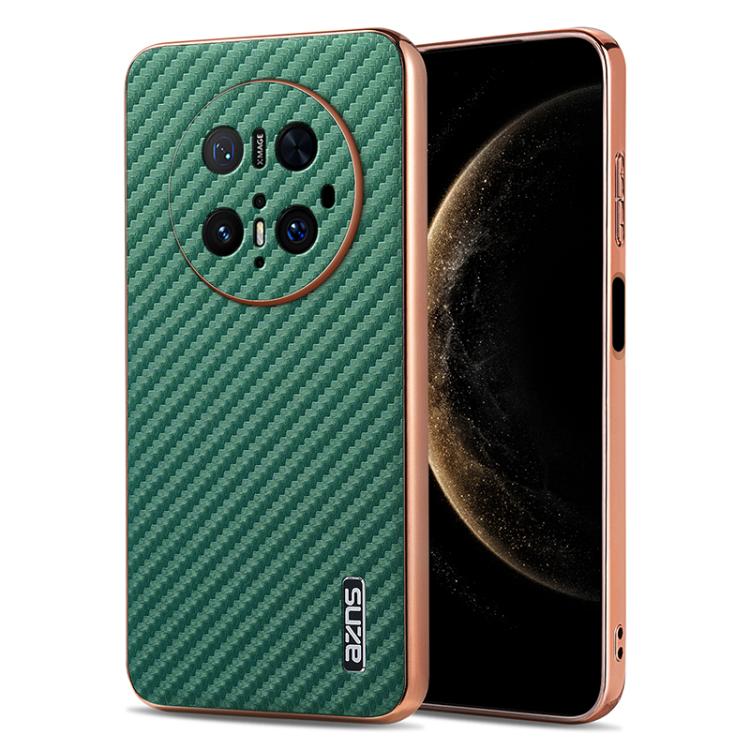 For Huawei Mate 70 Pro / 70 Pro+ AZNS Electroplated Edge Carbon Fiber Texture Phone Case(Green) by AZNS