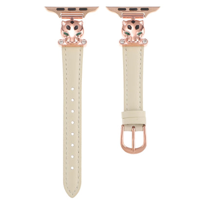 For Apple Watch 46mm / 49mm / 45mm / 44mm Leopard Head Genuine Leather Watch Band(White Rose Gold) by bashfashion