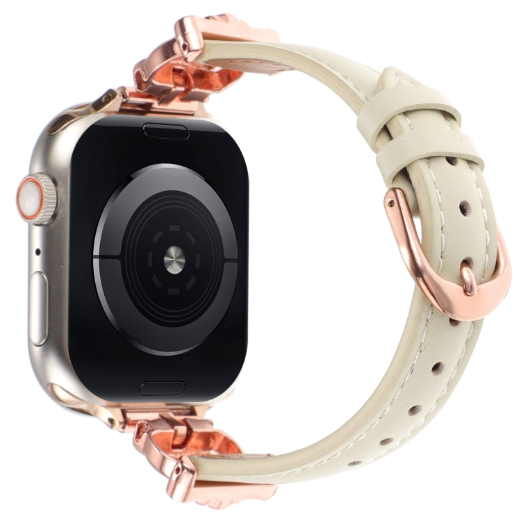 For Apple Watch 46mm / 49mm / 45mm / 44mm Leopard Head Genuine Leather Watch Band(White Rose Gold) by bashfashion