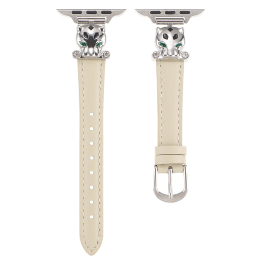 For Apple Watch 46mm / 49mm / 45mm / 44mm Leopard Head Genuine Leather Watch Band(White Silver Buckle) by bashfashion