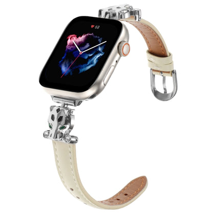 For Apple Watch 46mm / 49mm / 45mm / 44mm Leopard Head Genuine Leather Watch Band(White Silver Buckle) by bashfashion