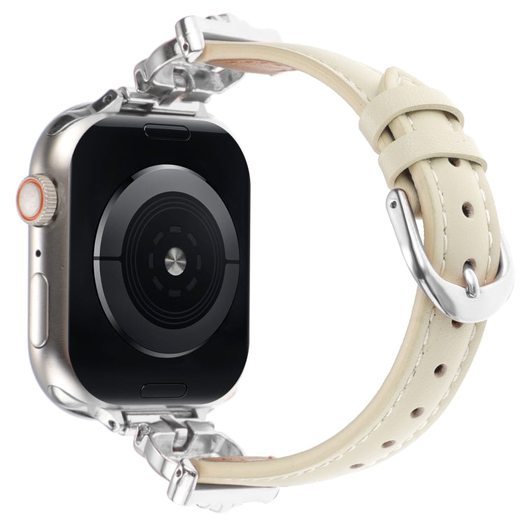 For Apple Watch 46mm / 49mm / 45mm / 44mm Leopard Head Genuine Leather Watch Band(White Silver Buckle) by bashfashion